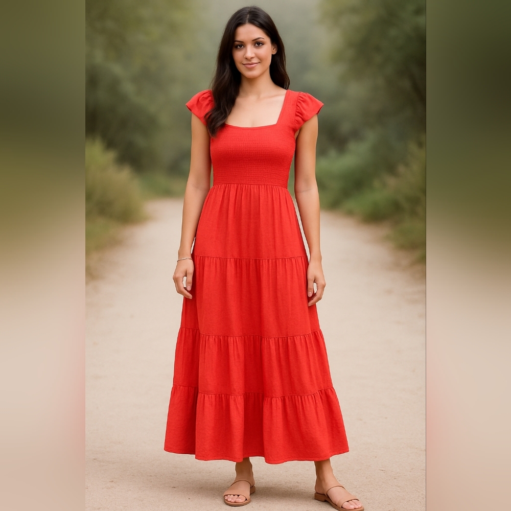 Lucky Brand Red Tiered Maxi Dress